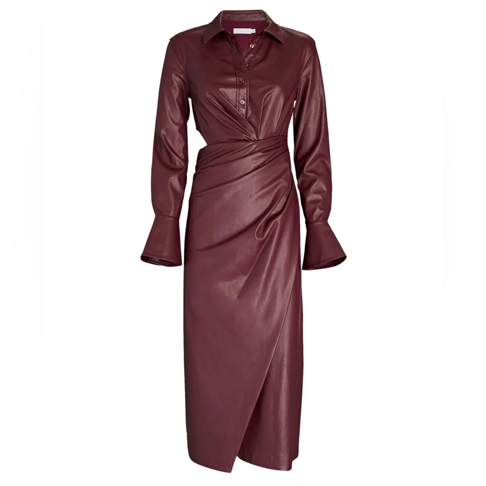 Jonathan Simkhai Mara Draped Vegan Leather Midi Dress size 0 NWT in Dark Red